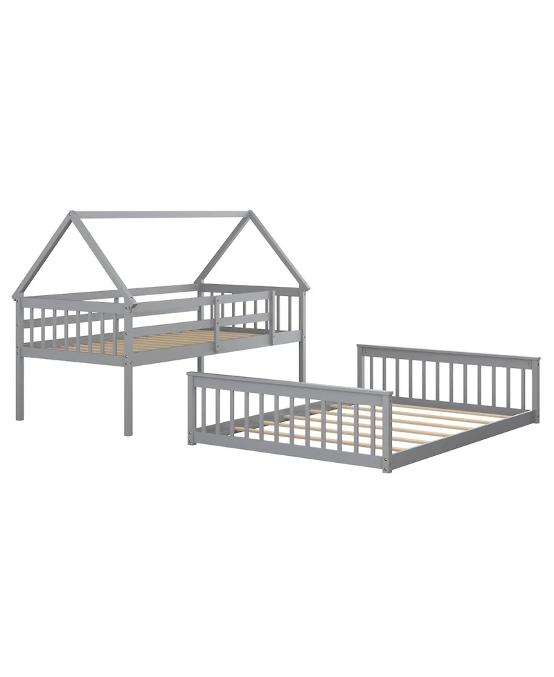 House Bunk Bed with Ladder, Guardrails, and Playhouse Design for Kids Bedroom Furniture