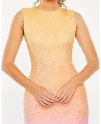 Women's High Neck Ombre Sequin Midi Sheath Dress