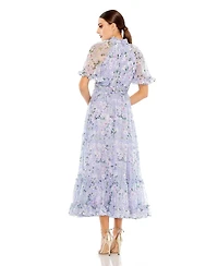 Women's Floral Print High Neck Raglan Sleeve Dress