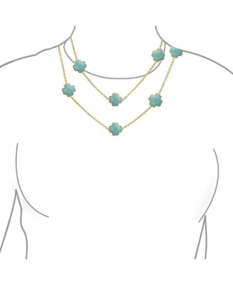 Bling Jewelry White Pink Aqua Blue Black Enamel Flower Strand Necklace 40 Inch