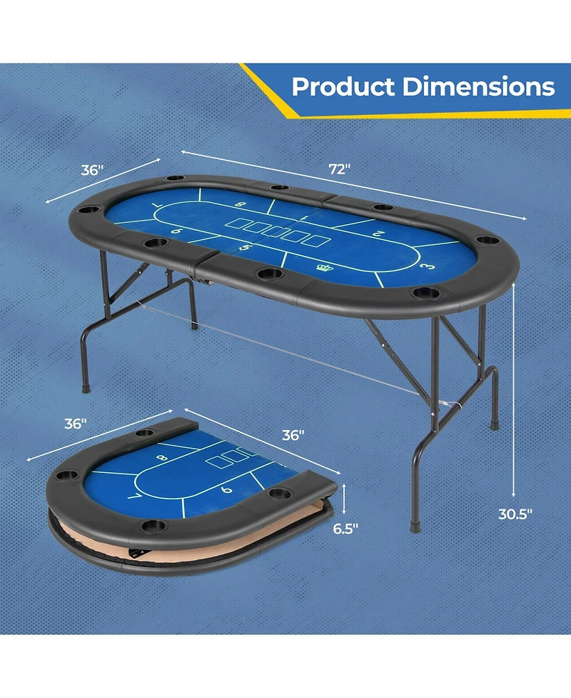 Foldable Poker Table with 8 Cup Holders Convenient and Compact for Game Night Fun