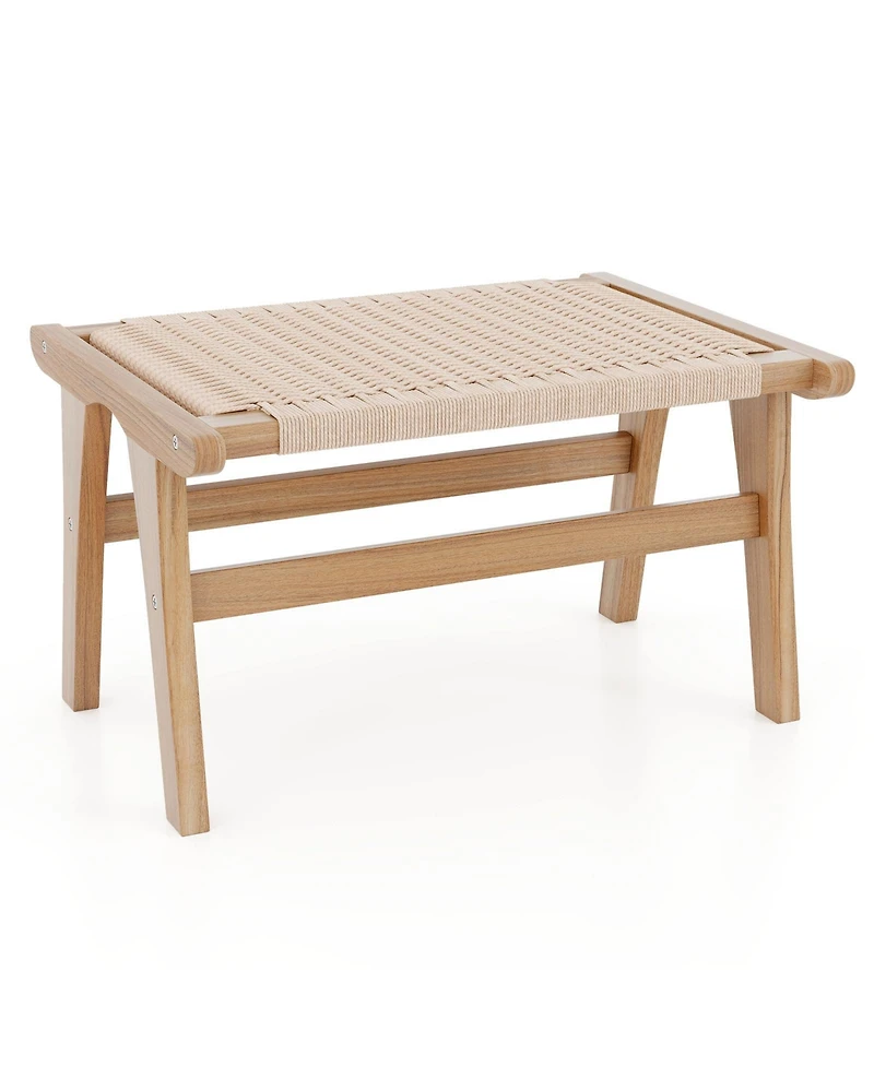 Teak Wood Ottoman Footstool with Braided Rope for Living Room