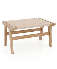 Teak Wood Ottoman Footstool with Braided Rope for Living Room