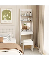 Vanity Desk Set with Flip Top Mirror Hidden Storage Compartments and Cushioned Stool