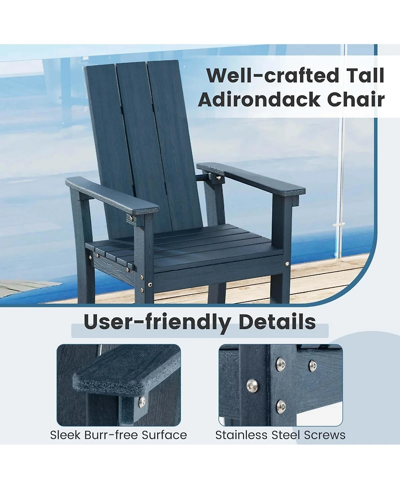 Tall Adirondack Chair with Ergonomic Backrest Armrests & Footrest for Backyard