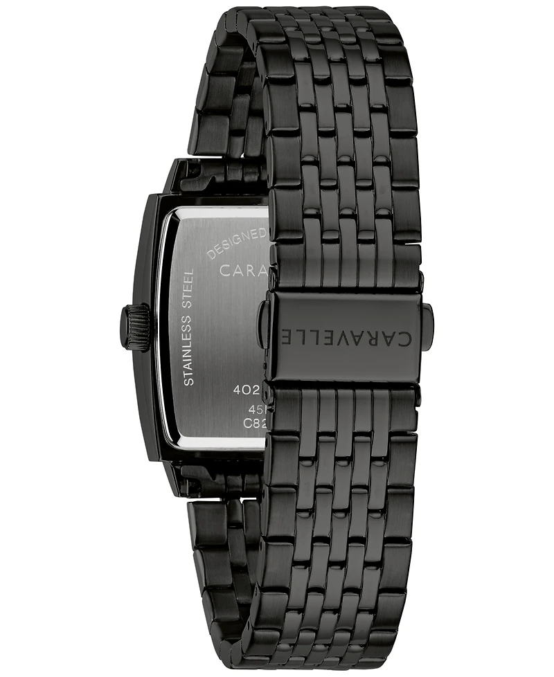 Caravelle Men's Classic Diamond Accent Black-Tone Stainless Steel Bracelet Watch 33mm