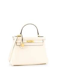 Pre-Owned Hermes Kelly 28 Handbag Light Clemence with Gold Hardware