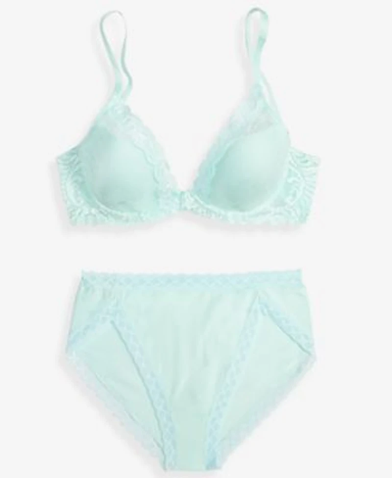 Natori Womens Feathers Lace Contour Underwire Bra Bliss Lace Trim Cotton French Cut Brief