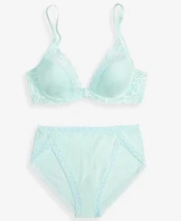 Natori Womens Feathers Lace Contour Underwire Bra Bliss Lace Trim Cotton French Cut Brief