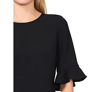CeCe Women's Textured Ruffled-Cuff 3/4-Sleeve Crew Neck Blouse