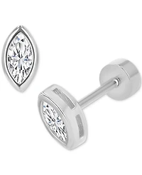Cubic Zirconia Marquise Bezel Screw Back Stud Earrings in Sterling Silver