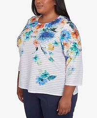 Alfred Dunner Plus Nantucket Textured Floral Crew Neck Top