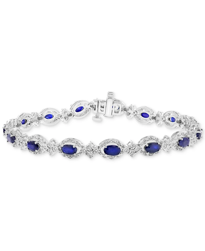 Effy Collection Diamond (1/2 ct. t.w.) & Blue Sapphire (4-1/4 ct. t.w.) Bracelet in Sterling Silver