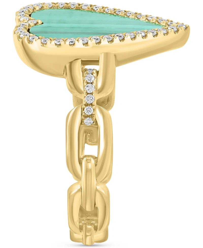 Effy Malachite (13 x 10mm) & Diamond (1/4 ct. t.w.) Heart Ring in 14k Gold over Silver