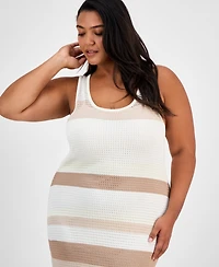Bar Iii Trendy Plus Open-Stitch Striped Midi Dress, Exclusively at Macy's