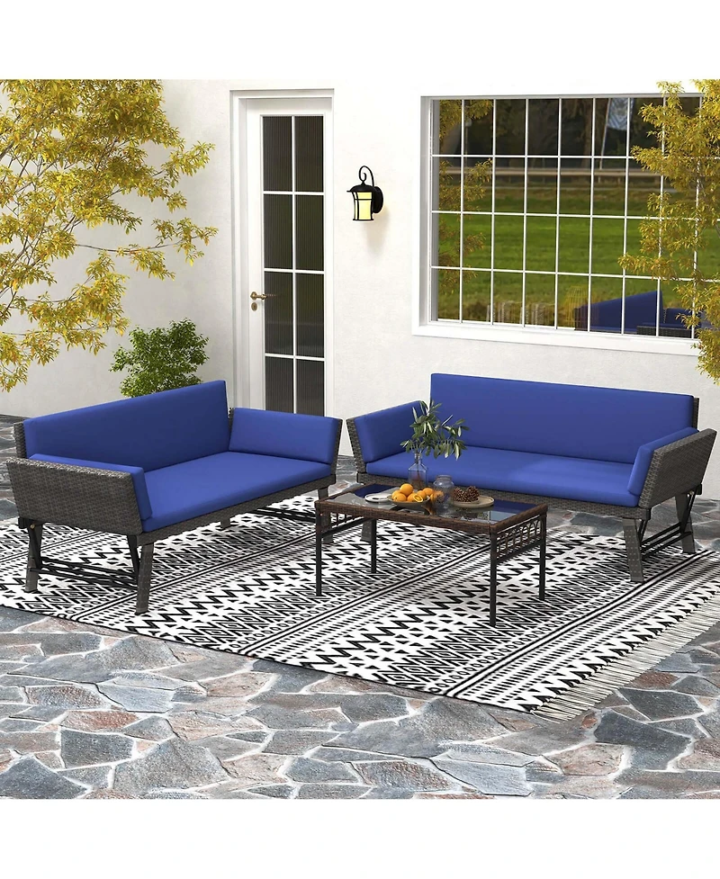 Outdoor Convertible Sofa Daybed with Adjustable Armrests Removable Cushions