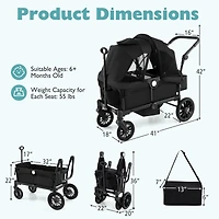 Slickblue Kids 2-Seater Collapsible Wagon Stroller with Push Pull Handle and Adjustable Bar