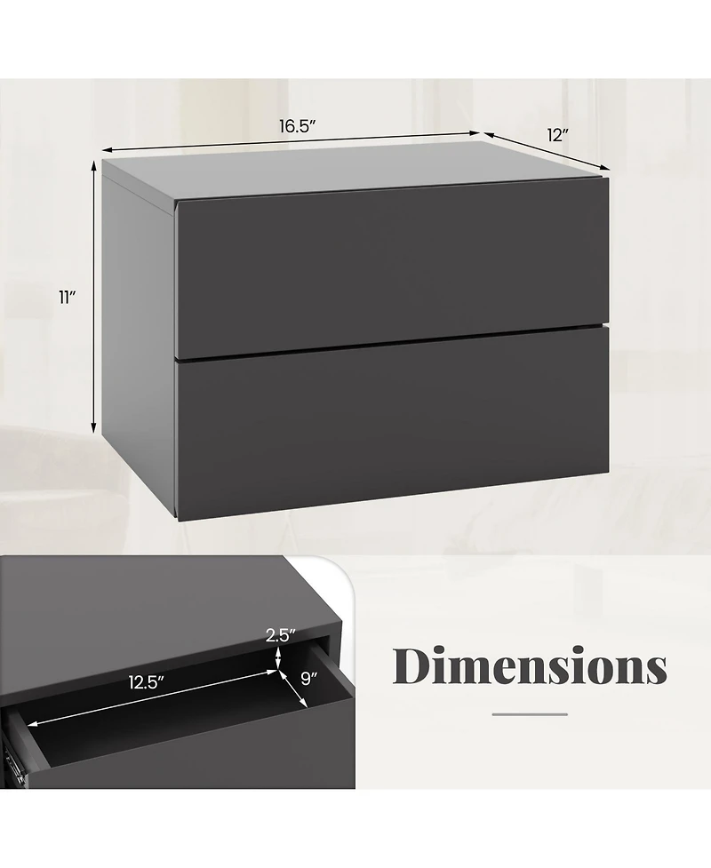 Floating Nightstand with Drawers and Storage Shelf