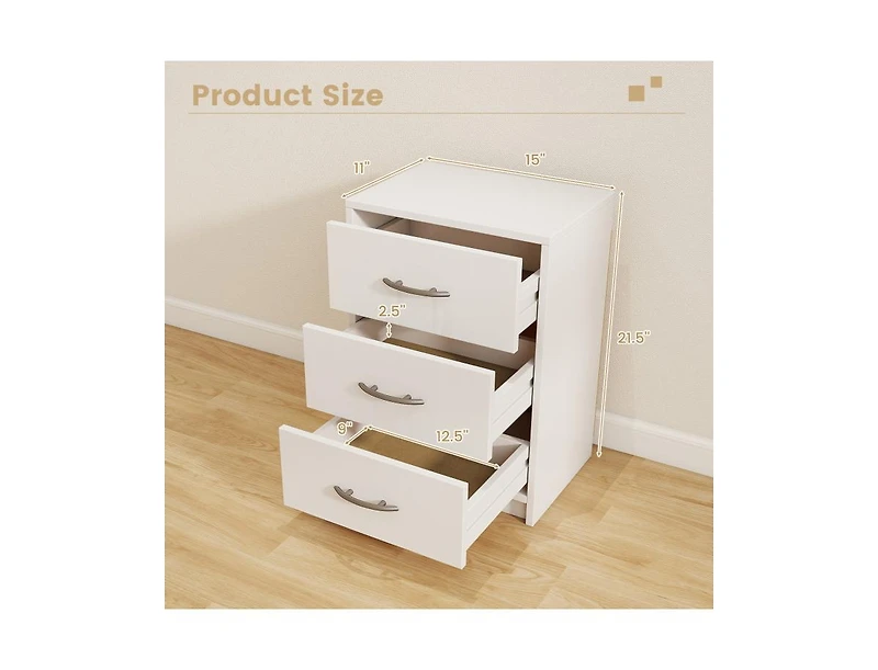 3-Drawer Nightstand with Storage for Bedroom or Living Room, Compact Design