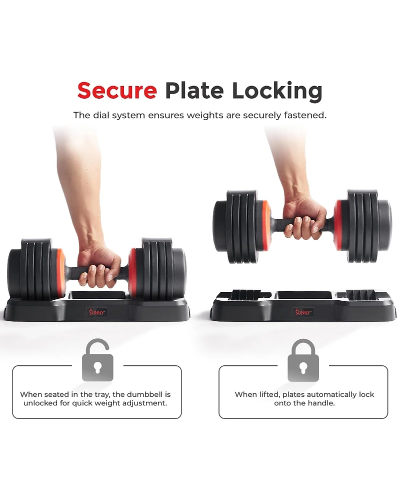 Sunny Health & Fitness Elite Adjustable Dumbbell 55-Pound, Anti-Slip Steel Handle