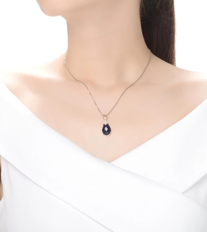 Sterling Silver 18K Rose Gold Plated with Colored Cubic Zirconia Teardrop Necklace