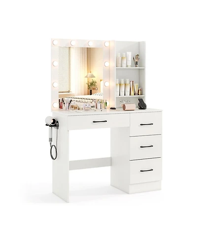 Vanity Desk with 3-Color Lights and Power Outlets
