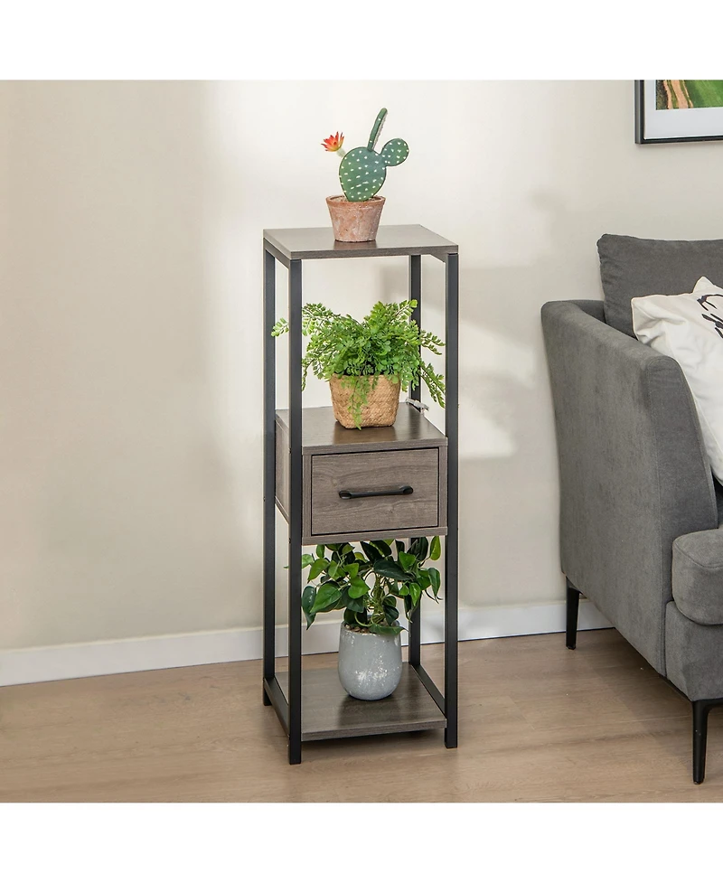 3-Tier Tall Plant Stand with Drawer Stylish Storage and Display for Balcony or Office