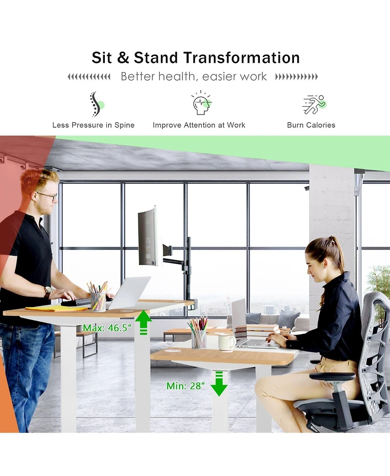 Electric Adjustable Sit-to-Stand Desk with Usb Port Ergonomic and Convenient Desk for Home Office