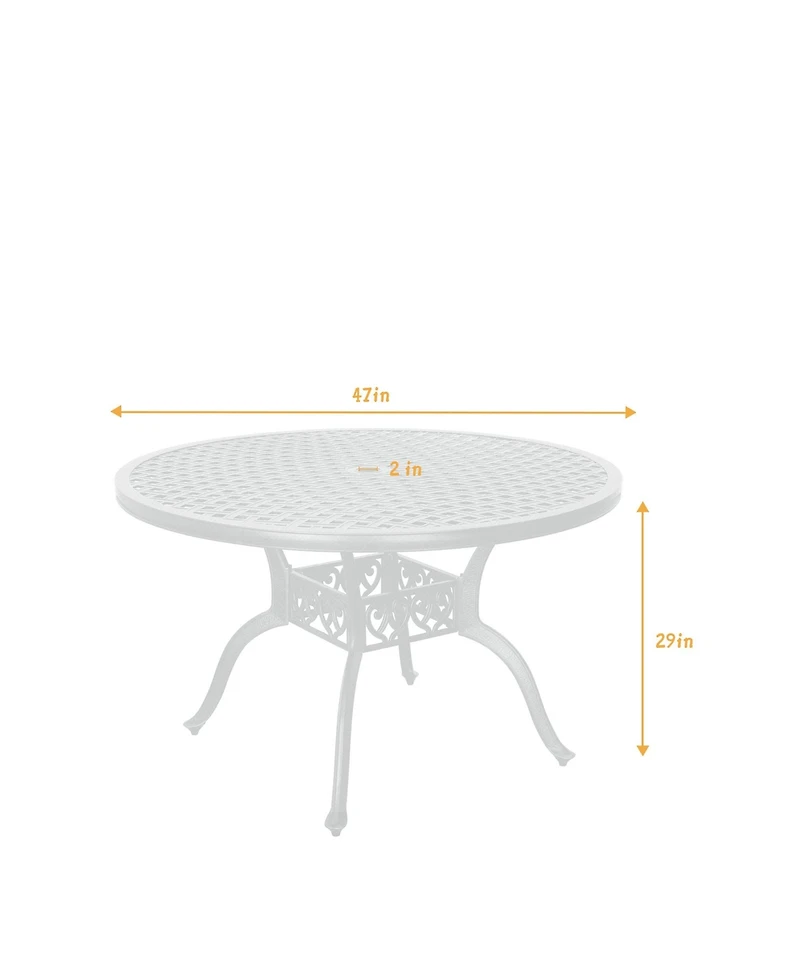 47 Inches Outdoor Dining Table Cast Aluminium Round Table Patio Dining Table with Umbrella Hole All Weather Outdoor Bistro Table for Backyard Garden P