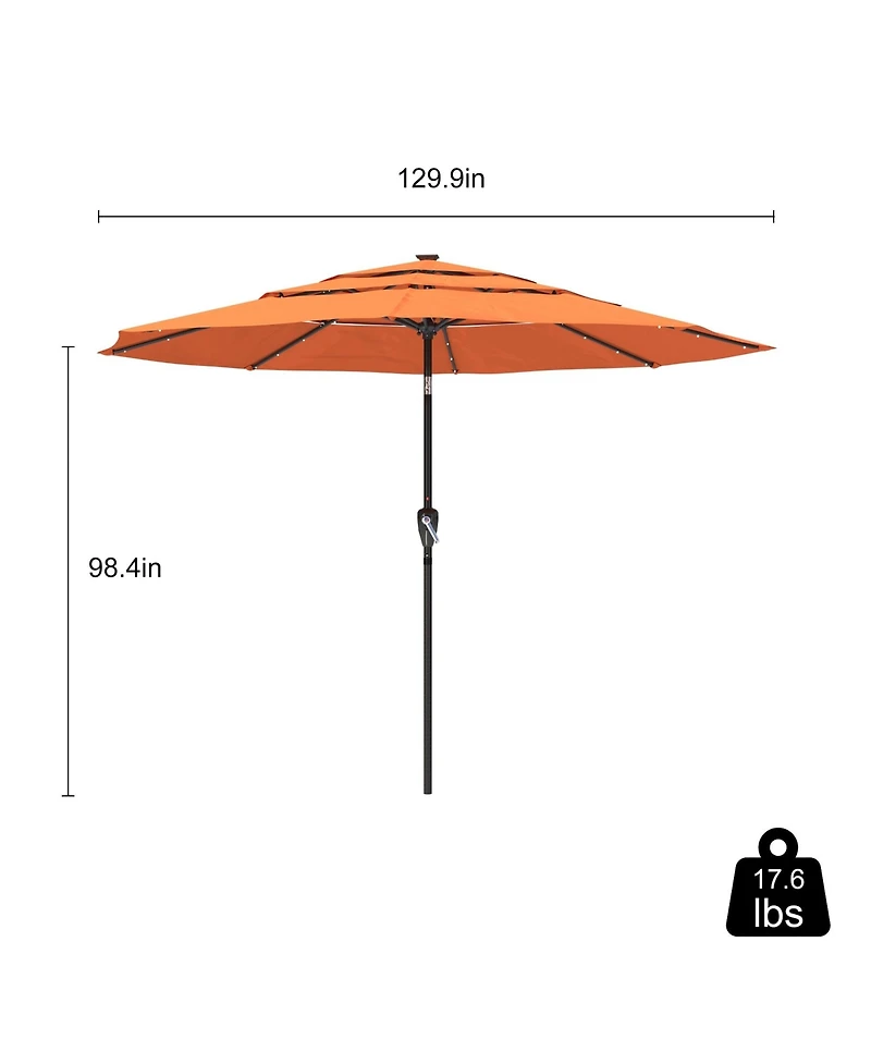 11 Ft Patio Umbrella with Solar Led lights Outdoor Tilt Large Table Market for Poolside Deck Garden Backyard, Orange