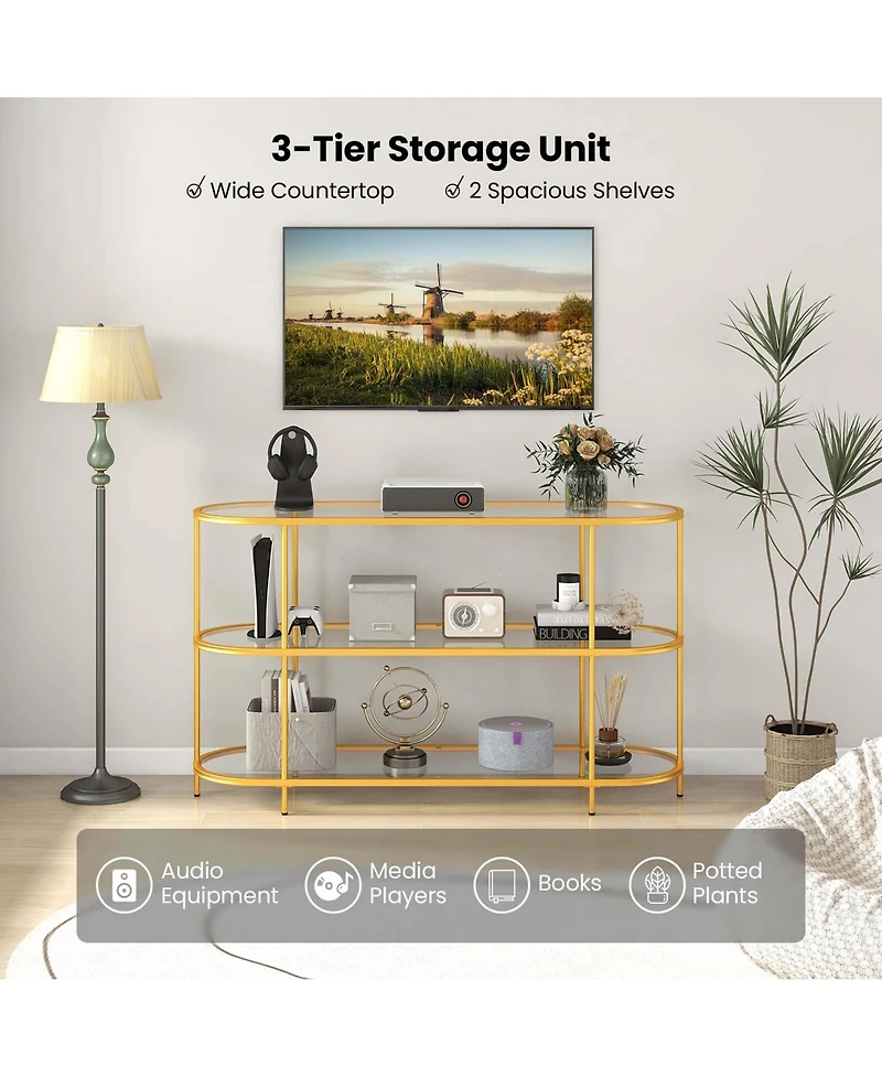 3-Tier Tv Stand for Tvs up to 65" with Tempered Glass Shelves TV Console Table