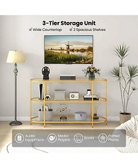 3-Tier Tv Stand for Tvs up to 65" with Tempered Glass Shelves TV Console Table