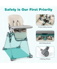 Foldable High Chair with Footrest and Detachable Tray