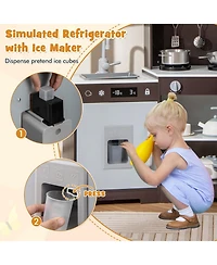 Pretend Play Wooden Kitchen Toy Set with Range Hood Real Sounds and Lights for Kids
