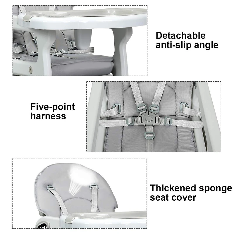 Gouun 3-in-1 Baby High Chair with Lockable Universal Wheels