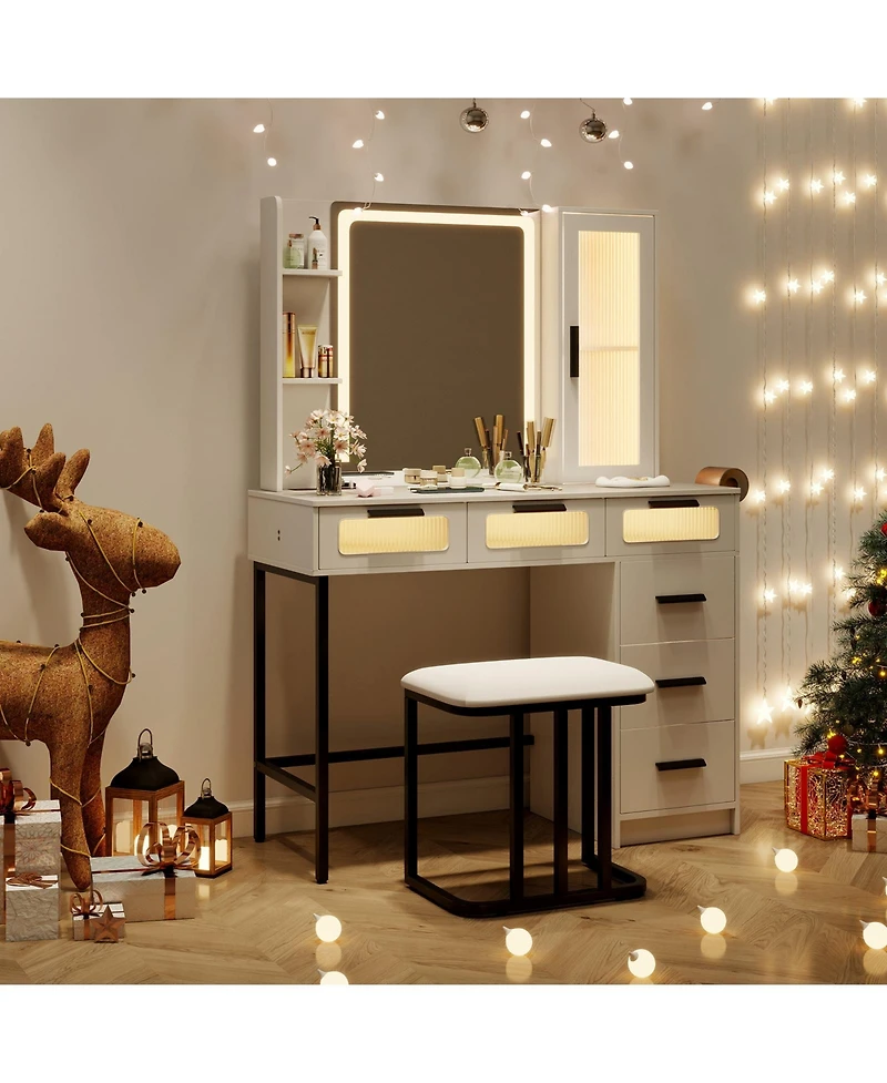 Makeup Vanity Desk with 3-Color Induction Led Lights and 6 Drawers