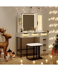 Makeup Vanity Desk with 3-Color Induction Led Lights and 6 Drawers