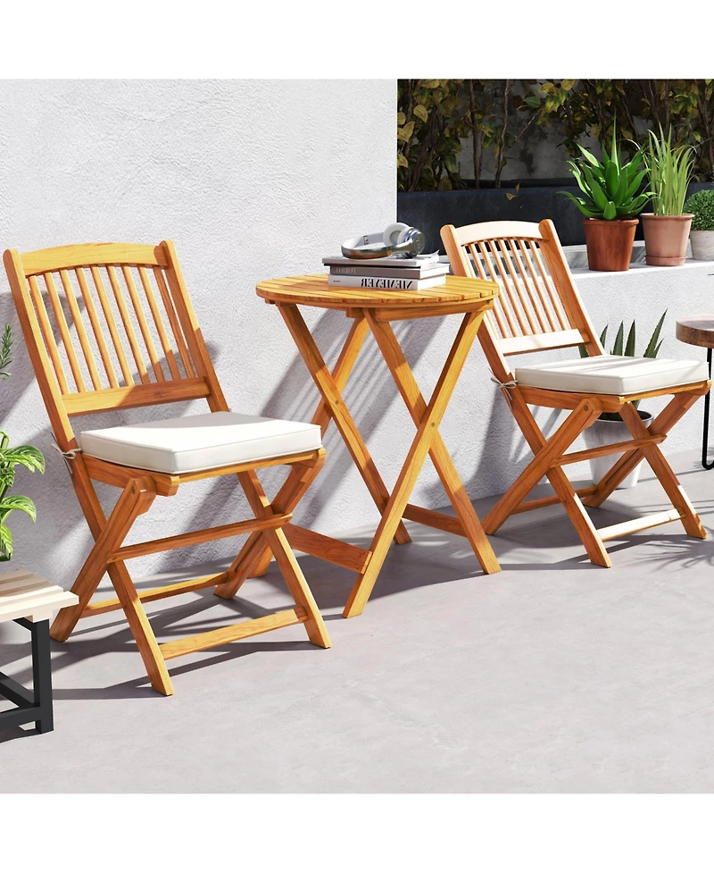 3-Piece Patio Folding Bistro Set with Soft Cushions Compact and Stylish Outdoor Furniture