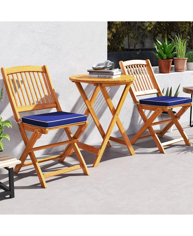 3-Piece Patio Folding Bistro Set with Soft Cushions Compact and Stylish Outdoor Furniture
