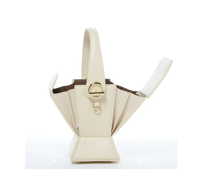 Susu Cream Leather Bucket Bag Off White Unique Leather Crossbody Purse Women's Handbag