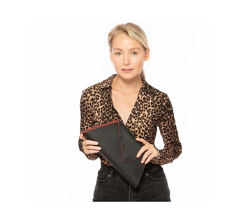 Susu Black Leather Clutch Bag Unique Evening Purse Women's Handbag
