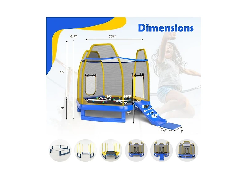 Trampoline with Ladder and Slide for Indoor and Outdoor