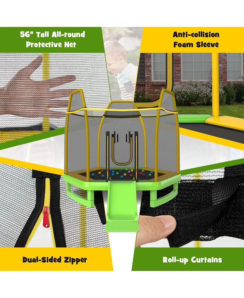 Trampoline with Ladder and Slide for Indoor and Outdoor