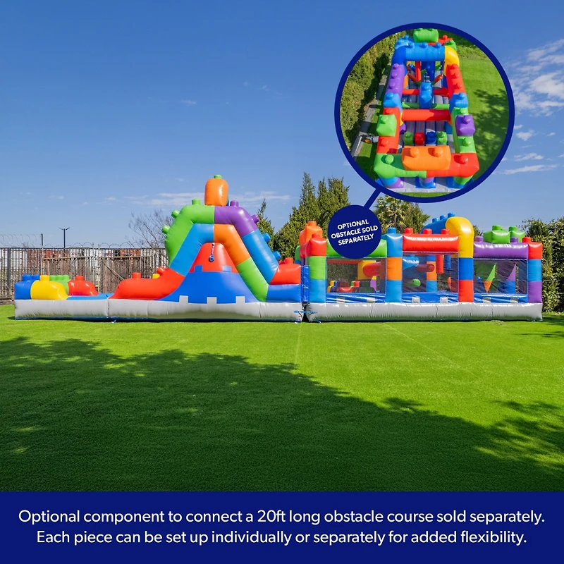 HeroKiddo 12FT Block Party Dual Lane Backload Inflatable Water Slide with Attached Pool & Air Blower, Commercial Grade, Pvc Vinyl, Outdoor Play, Backy