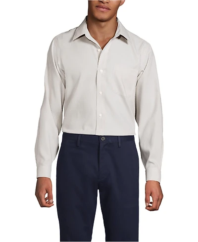 Lands' End Men's Pattern No Iron Supima Pinpoint Straight Collar Dress Shirt