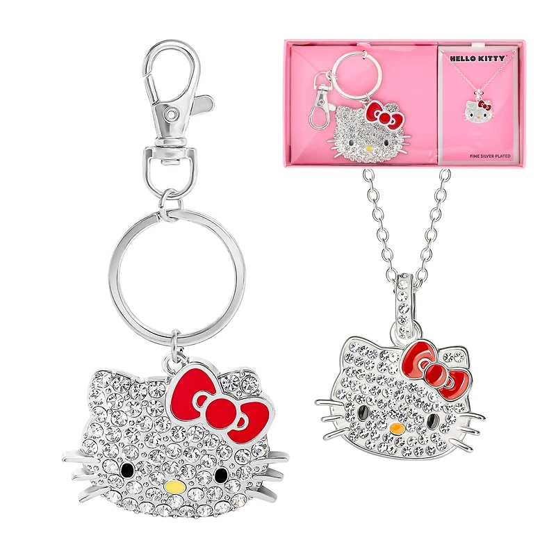 Hello Kitty Crystal Necklace & Keychain Gift Set