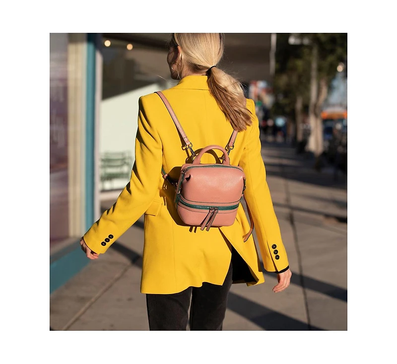 Susu Pink Leather Backpack Purse for Women Convertible Crossbody Bag Medium Size with Front and Back Pockets