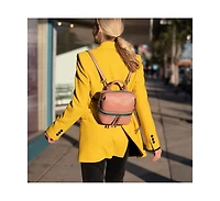 Susu Pink Leather Backpack Purse for Women Convertible Crossbody Bag Medium Size with Front and Back Pockets