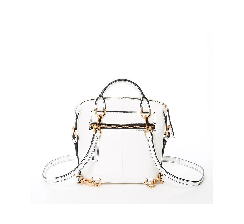 Susu White Leather Backpack Purse Convertible Medium Crossbody Bag for Women with Front and Back Pockets