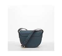 Susu Blue Leather Saddle Bag Women s Crossbody Purse with Flap Closure and Adjustable Strap